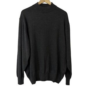 Linea Uomo Mens XL Charcoal Gray Merino Wool Mock Neck Sweater Made in Italy